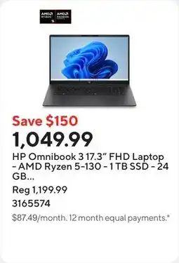Staples HP Omnibook 3 17.3 FHD Laptop - AMD Ryzen 5-130 - 1 TB SSD - 24 GB RAM - Windows 11 Home offer