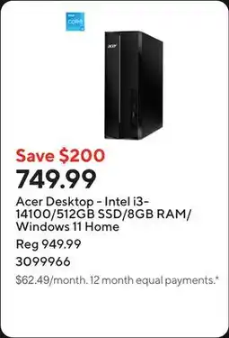 Staples Acer Desktop - Intel i3-14100/512GB SSD/8GB RAM/Windows 11 Home offer