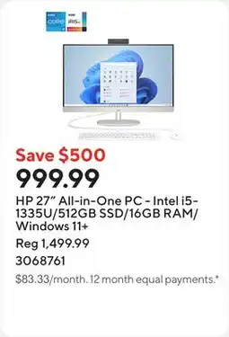 Staples HP 27 All-in-One PC - Intel i5-1335U/512GB SSD/16GB RAM/Windows 11+ offer
