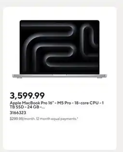 Staples Apple MacBook Pro 16 - M5 Pro - 18-core CPU - 1 TB SSD - 24 GB - Silver offer