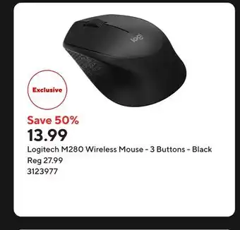 Staples Logitech M280 Wireless Mouse - 3 Buttons - Black offer
