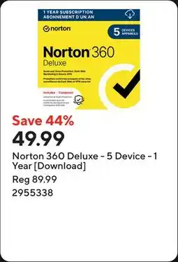 Staples Norton 360 Deluxe - 5 Device - 1 Year [Download] offer
