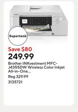 Staples Brother INKvestment MFC-J4355DW Wireless Color Inkjet All-in-One Printer offer