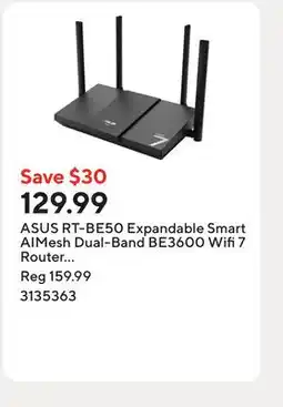 Staples ASUS RT-BE50 Expandable Smart AIMesh Dual-Band BE3600 Wifi 7 Router - Black offer