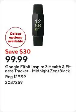 Staples Google Fitbit Inspire 3 Health & Fitness Tracker - Midnight Zen/Black offer