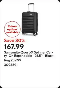 Staples Samsonite Quest-X Spinner Carry-On Expandable - 21.5 - Black offer