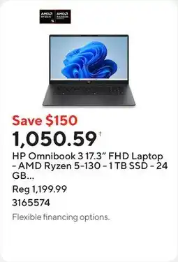 Staples HP Omnibook 3 17.3 FHD Laptop - AMD Ryzen 5-130 - 1 TB SSD - 24 GB RAM - Windows 11 Home offer