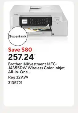 Staples Brother INKvestment MFC-J4355DW Wireless Color Inkjet All-in-One Printer offer