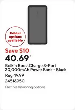 Staples Belkin BoostCharge 3-Port 20,000mAh Power Bank - Black offer