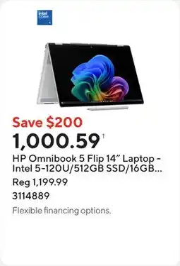 Staples HP Omnibook 5 Flip 14 Laptop - Intel 5-120U/512GB SSD/16GB RAM/Windows 11 Home offer