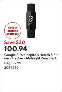 Staples Google Fitbit Inspire 3 Health & Fitness Tracker - Midnight Zen/Black offer