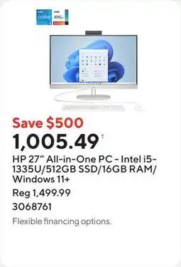 Staples HP 27 All-in-One PC - Intel i5-1335U/512GB SSD/16GB RAM/Windows 11+ offer
