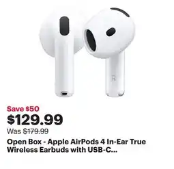 Best Buy Open Box - Apple AirPods 4 In-Ear True Wireless Earbuds with USB-C Charging Case offer