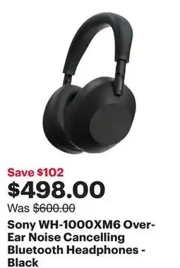 Best Buy Sony WH-1000XM6 Over-Ear Noise Cancelling Bluetooth Headphones - Black offer