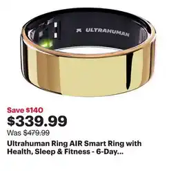 Best Buy Ultrahuman Ring AIR Smart Ring with Health, Sleep & Fitness - 6-Day Battery - Bionic Gold - Size 10 offer