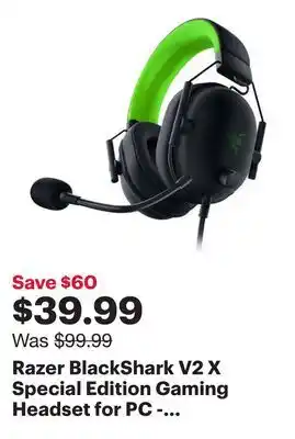 Best Buy Razer BlackShark V2 X Special Edition Gaming Headset for PC - Black/Green offer