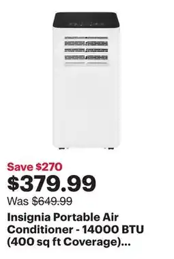 Best Buy Insignia Portable Air Conditioner - 14000 BTU (400 sq ft Coverage) - Remote - White/Black offer
