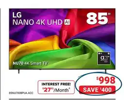 Visions Electronics LG NANO 4K UHD AI NU70 4K Smart TV offer