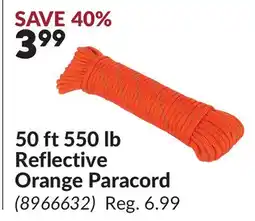 Princess Auto 50 ft 550 lb Reflective Orange Paracord offer