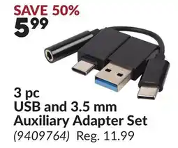 Princess Auto 3 pc USB and 3.5 mm Auxiliary Adapter Set offer