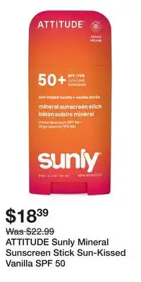 Well ATTITUDE Sunly Mineral Sunscreen Stick Sun-Kissed Vanilla SPF 50 offer