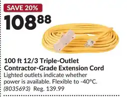 Princess Auto 100 ft 12/3 Triple-Outlet Contractor-Grade Extension Cord offer