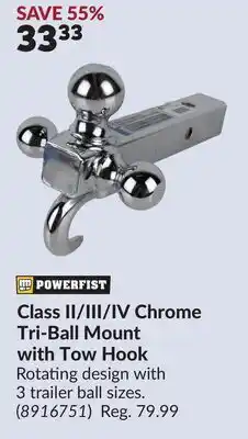 Princess Auto Class II/III/IV Chrome Tri-Ball Mount with Tow Hook offer