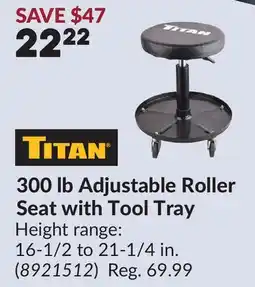 Princess Auto 300 lb Adjustable Roller Seat with Tool Tray offer