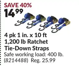 Princess Auto 4 pk 1 in. x 10 ft 1,200 lb Ratchet Tie-Down Straps offer