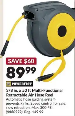 Princess Auto 3/8 in. x 50 ftMulti-Functional Retractable Air Hose Reel offer