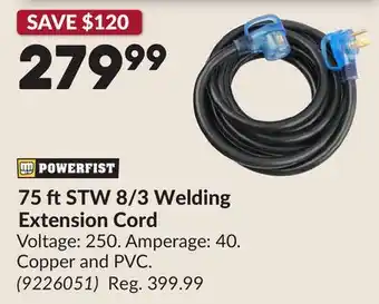 Princess Auto 75 ft STW 8/3 Welding Extension Cord offer