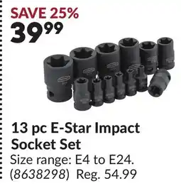 Princess Auto 13 pc E-Star Impact Socket Set offer