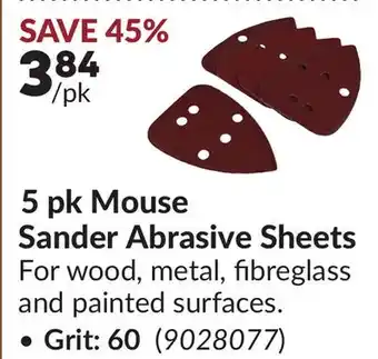 Princess Auto 5 pk Mouse Sander Abrasive Sheets offer