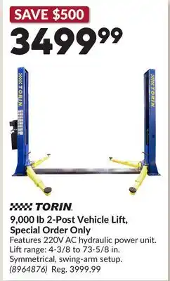 Princess Auto 9,000 lb 2-Post Vehicle Lift offer