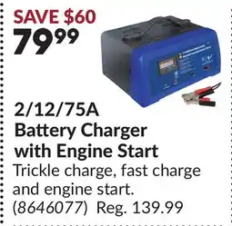 Princess Auto 2/12/75A Battery Charger with Engine Start offer