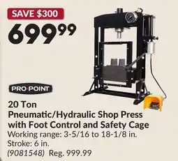 Princess Auto 20 Ton Pneumatic/Hydraulic Shop Press with Foot Control and Safety Cage offer