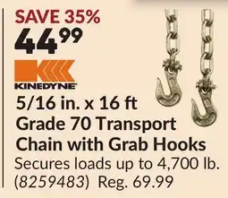 Princess Auto 5/16 in. x 16 ft Grade 70 Transport Chain with Grab Hooks offer