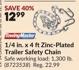 Princess Auto 1/4 in. x 4 ft Zinc-Plated Trailer Safety Chain offer