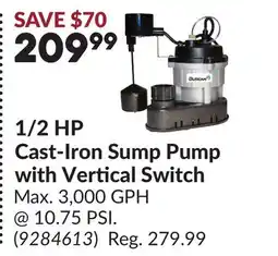 Princess Auto 1/2 HP Cast-Iron Sump Pump with Vertical Switch offer