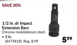 Princess Auto 1/2 in. dr Impact Extension Bars offer