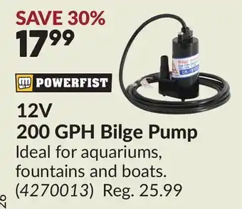 Princess Auto 12V 200 GPH Bilge Pump offer
