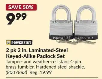 Princess Auto 2 pk 2 in. Laminated-Steel Keyed-Alike Padlock Set offer