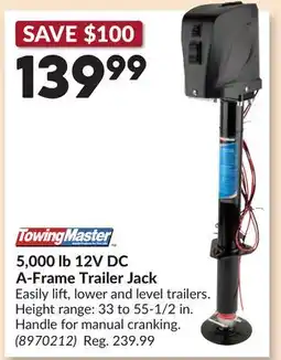 Princess Auto 5,000 lb 12V DC A-Frame Trailer Jack offer