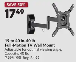 Princess Auto 19 to 40 in. 40 lb Full-Motion TV Wall Mount offer
