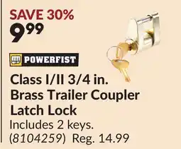 Princess Auto Class I/II 3/4 in. Brass Trailer Coupler Latch Lock offer
