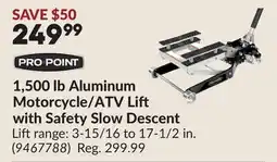 Princess Auto 1,500 lb Aluminum Motorcycle/ATV Lift with Safety Slow Descent offer