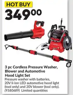 Princess Auto 3 pc Cordless Pressure Washer, Blower and Automotive Hood Light Set offer