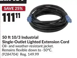 Princess Auto 50 ft 10/3 Industrial Single-Outlet Lighted Extension Cord offer