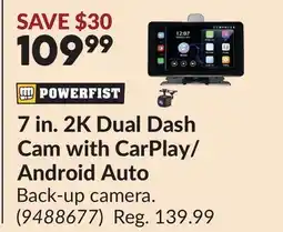 Princess Auto 7 in. 2K Dual Dash Cam with CarPlay/Android Auto offer