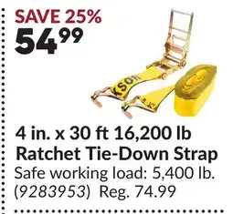 Princess Auto 4 in. x 30 ft 16,200 lb Ratchet Tie-Down Strap offer